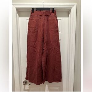 Women's Wide-Leg Cotton Pants Elastic Waistband Red Size S Casual Pull-On